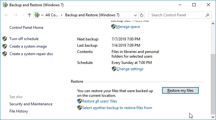 Backup and restore file